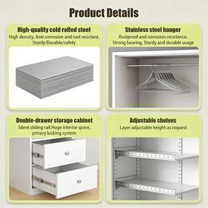 Nuovo Design <span class=keywords><strong>Armadio</strong></span> Scorrevole in Acciaio Goffrato con <span class=keywords><strong>Specchio</strong></span> Intero, <span class=keywords><strong>Armadio</strong></span> Metallico con Serratura per Camera da Letto - Product Image 6