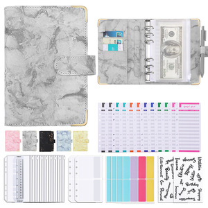 Carnet de notes A6 en cuir PU et marbre, classeur, planificateur, organisateur d'argent pour des économies, avec 12 poches à fermeture éclair, autocollants - Product Image 2