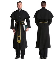 Costume de missionnaire religieux pour spectacle d'Halloween, uniforme de prêtre, robe de religieuse fantaisie, robes de pasteur d'église, vêtements médiévaux