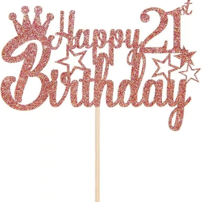 Digital English Happy Birthday Cake Insert Card Rose Gold Cake Decoration Supply