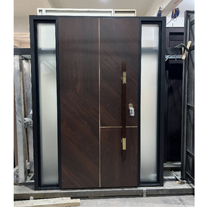 <span class=keywords><strong>Porte</strong></span> <span class=keywords><strong>d</strong></span>'<span class=keywords><strong>entrée</strong></span> extérieure en aluminium à poignée longue et panneau plat imitation bois américain pour maison - Product Image 2