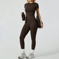 FH 2-teiliges Hochwertiges Sexy Damen-Leggings-Set, Atmungsaktive Sportbekleidung, Kurzarm-T-Shirt, Figurbetonte Yoga-Set Fitnesskleidung