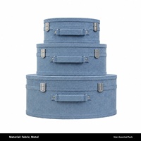 Caja de Almacenamiento de Ropa Portátil Semicircular de Tela Azul Denim, Gran Capacidad, Decorativa