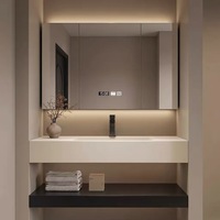 Ensemble de meubles de salle de bain minimalistes italiens, lavabo intégré en céramique thermoforente en pierre frittée pour salle de bain