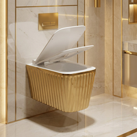 WC suspendu mural en céramique dorée de luxe avec chasse d'eau Tornado pour salle de bain