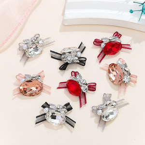 Strass en organza pour ongles, nœuds en alliage à dos plat, accessoires de bijoux DIY, rouge, noir, gris, printemps 2024 - Product Image 1
