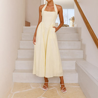 Robe maxi d'été pour femmes, robe décontractée à taille haute sans manches, col halter, dos nu, couleur unie