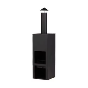 Caminetto Rettangolare da Esterno Alto Autoportante a Legna con Canna Fumaria e Vano Porta Legna in Ferro per Patio - Product Image 6