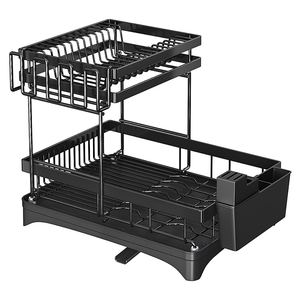 Égouttoir à vaisselle et assiettes en métal à 2 niveaux Jiangmen avec égouttoir à eau et supports organisateurs pour comptoir de cuisine - Product Image 1