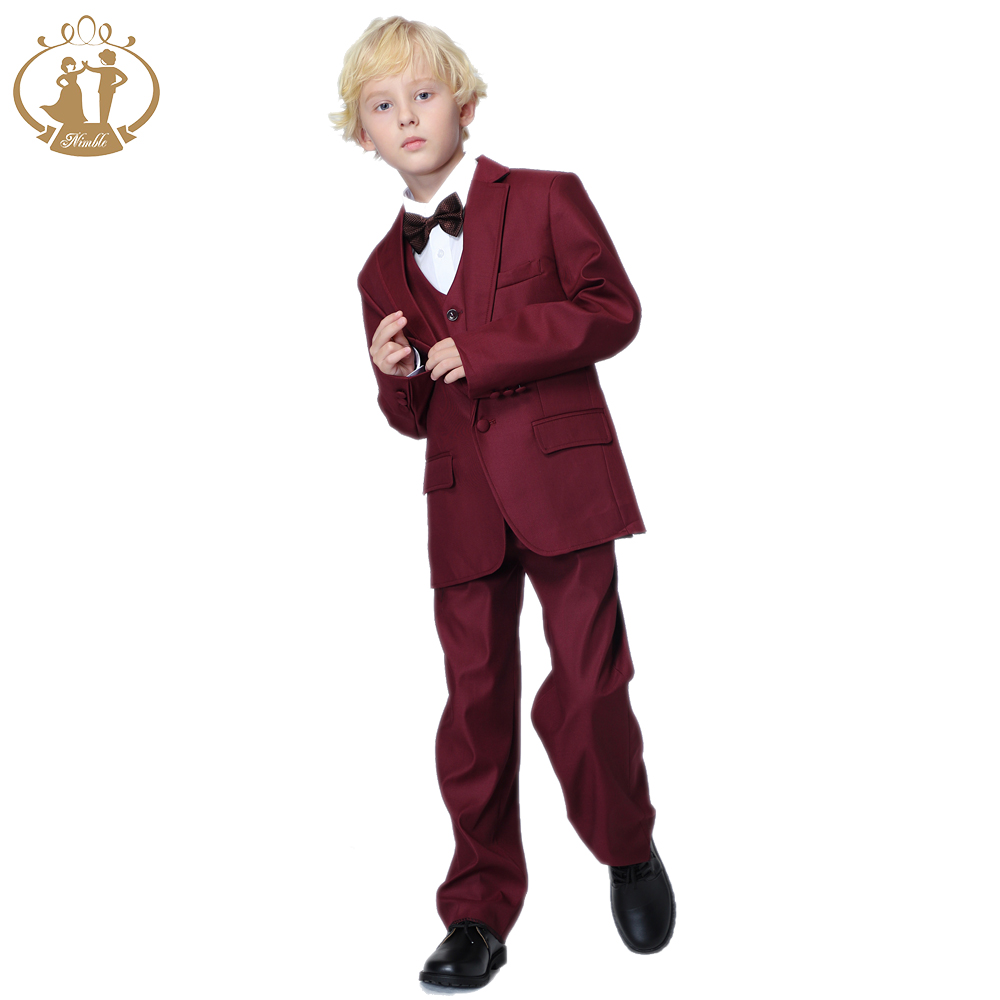 Nimble/темно-бордовый на двух пуговицах, детская одежда костюм для маленьких мальчиков; Костюм для мальчиков; Комплект одежды, Детский костюм праздничная одежда Комплект из трех предметов