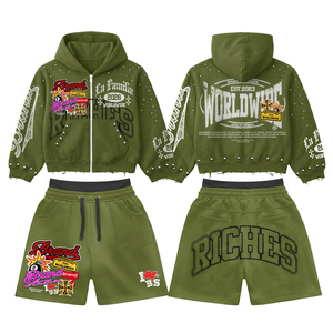 Wholesale Private Brand Manufacturer Custom <b>Men</b> Winter Casual Fleece Breathable Streetwear <b>Hoodie</b> & <b>Shorts</b> <b>Set</b> - Product Image 3