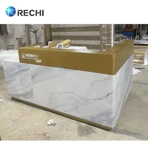RECHI Retail Store Display Fixture Design Luxury Customer Service Reception Desk Checkout Counter Table Cashier With Light Logo