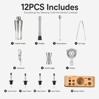 Ensemble de shaker à cocktails en acier inoxydable 304 de 750 ml, 12 pièces, avec support en bambou, logo personnalisé, kit d'outils de barman pour la maison, cadeau pour les fêtes