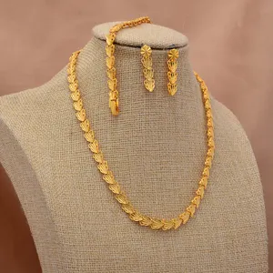 African 24k Gold Color Jewelry Sets For Lady Wedding Ethiopia Bridal Necklace Earrings Ring Jewelry Accessory Gifts