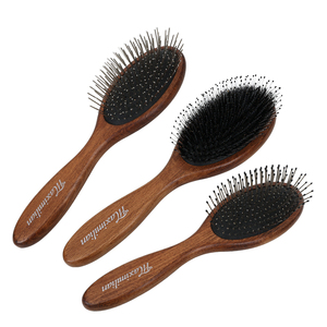 Cepillo de pelo de madera de lujo con logotipo personalizado con cepillo masajeador desenredante de pelo de cerdas de jabalí de mezcla de nailon de dientes anchos de Metal para mujer - Product Image 1