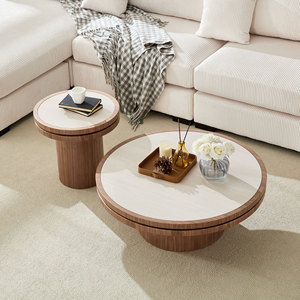 35.43 Inch Modern Square Coffee <b>Table</b> Wood Tabletop with Sturdy MDF Pedestal for Living Room Apartment Bedroom - Product Image 4