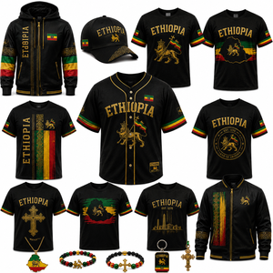 T-shirt de luxe style <span class=keywords><strong>Rasta</strong></span> éthiopien, vêtement streetwear avec motif lion noir et or, idéal pour les festivals - Product Image 1