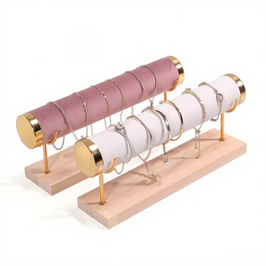 3 tầng có thể tháo rời Vòng đeo tay chủ nhung trang sức hiển thị đứng phong cách cổ tay <span class=keywords><strong>Watch</strong></span> Organizer đứng chủ với khay gỗ - Product Image 2