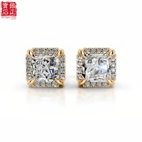 Boucles d'oreilles clous tendance en argent sterling 925 plaqué or avec moissanite taille princesse et halo, bijoux de mariage pour femmes, vente en gros