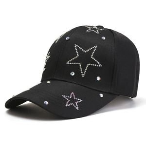 Wholesale Stylish Cotton Black and pink Rhinestone Bling Bling Fancy Baseball <b>Cap</b> With Rhinestone for <b>Women</b> - Product Image 1