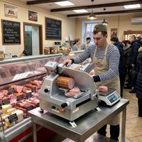 Machine à trancher électrique professionnelle automatique pour viande et charcuterie, 550W, en acier inoxydable, pour cuisine commerciale, fournie par l'usine