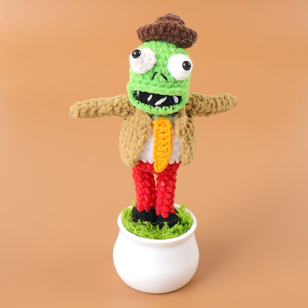 Planta en maceta zombie con sombrero marrón