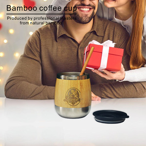 Bamboo Coffee Mug Stainless Steel Inner Insulated Portable For Lovers Gift - Product Image 1
