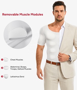 <span class=keywords><strong>Haut</strong></span> de compression pour hommes à manches courtes, avec rembourrage amovible, pour le renforcement musculaire et le modelage corporel - Product Image 5