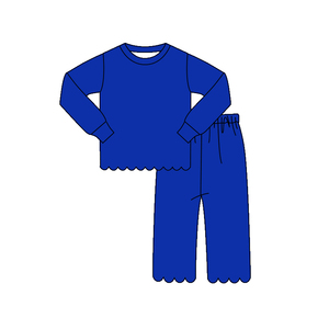 Custom Casual Flower Bows Colorful Solid Cotton Kids Long Sleeves Shirt Wide Leg Long Pants Scallop Edge Outfits <b>Sister</b> Clothes - Product Image 3