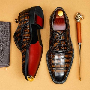 Chaussures habillées pour hommes en cuir véritable noir à motif crocodile, bout pointu, à lacets, pour le bureau, la carrière, toutes saisons - Product Image 3