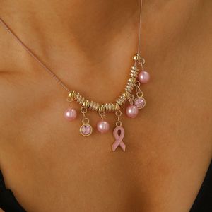 Collier et bracelet en alliage avec ruban de sensibilisation, pour la prévention du cancer du sein et la lutte contre le SIDA, ruban rouge, pour femmes professionnelles - Product Image 4