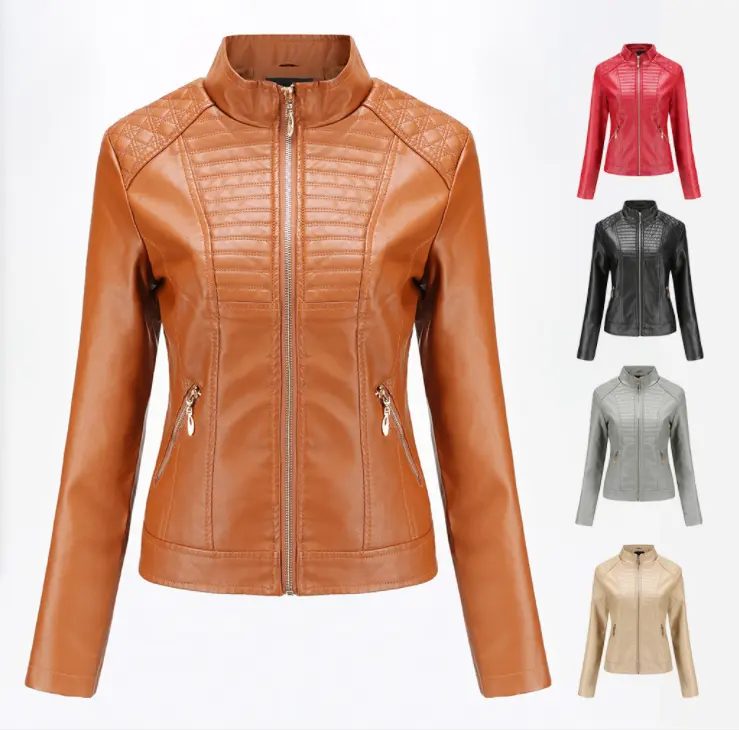 Pu women's leather clothes women's leather jacket leisure spring and autumn coat solid color motorcycle leather