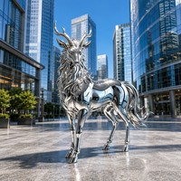 Maßgefertigte Metall-Hirschstatue mit Reflektierender Eleganz und Aufwendig Fließender Mähne, Edelstahl-Skulpturen