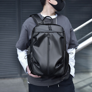 Laptop <b>Backpack</b> <b>Waterproof</b> Lightweight 15 Inch Business Travel Black Solid Color Coating Polyester Lining - Product Image 4