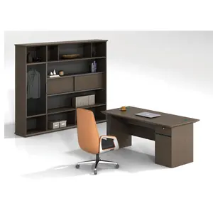 Mesa executiva moderna e luxuosa para empresa, combinação de mesa e cadeira com armário lateral e estante, moda simples