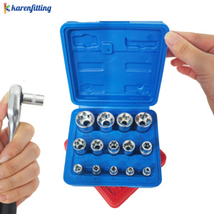 Jeu de 14 embouts Torx E en acier au chrome-vanadium, tailles 1/2 ", 3/8 ", 1/4 ", outils de réparation E24, jeu de douilles à main avec mallette rigide - Product Image 2