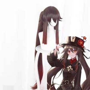 Vente en gros 32 pouces Genshin Impact Hutao Cosplay perruque <span class=keywords><strong>dégradé</strong></span> 2 queues de cheval synthétique longue ligne droite résistant à la chaleur <span class=keywords><strong>cheveux</strong></span> - Product Image 2