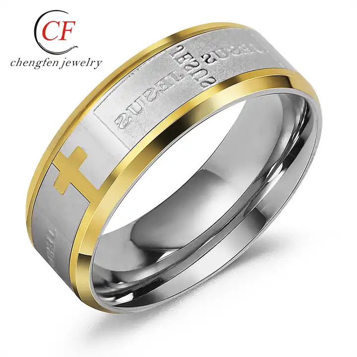 GOHERO Men's Cool Religious Rings Stainless Steel Christian Holy Cross  Jesus Blessing Ring CZ Gold Size 7|Amazon.com