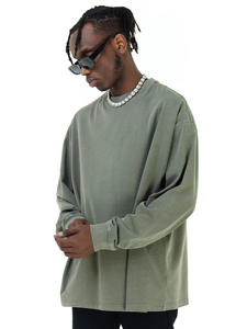 Personalizado otoño e invierno nuevo estilo hip hop americano para hacer viejo vintage manga larga Camiseta cuello redondo de los hombres camisa base - Product Image 3