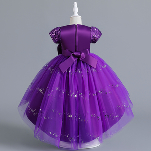 Robes à fleurs de style européen pour filles de 10 ans, robe de mariée brillante pour fille avec un grand nœud, robe de mariée à longue traîne à paillettes - Product Image 3