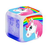 Reloj despertador electrónico de unicornio cúbico Reloj de caballo colorido con luz LED