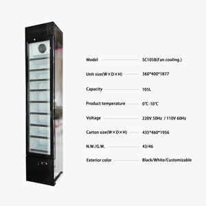 Réfrigérateur vertical pour boissons avec porte en <span class=keywords><strong>verre</strong></span> 105L - Refroidissement par ventilateur, usage commercial pour supermarchés, bars et magasins de détail - Product Image 3