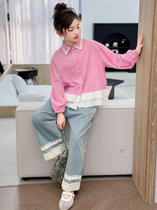 Bộ quần áo mùa xuân cho bé gái 2025 phong cách mới, áo sơ mi thời trang trẻ em và Bộ quần jean mùa thu hai mảnh cho trẻ lớn. - Product Image 4