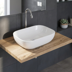 Lavabo de Baño Moderno Clásico con Superficie Sólida de Granito Blanco, Lavabo Cuadrado con Soporte para Grifo de un Solo Orificio - Product Image 5