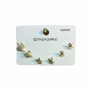 Qjnyajare Orecchini a forma di stella 925 in lega di zirconi placcati in oro, gioielli di moda per donne, uomini, unisex - Product Image 1