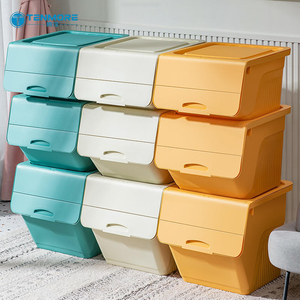 Bac de rangement pour jouets d'enfants de grande capacité, boîte de rangement empilable pour vêtements avec couvercle rabattable à l'avant pour salle de jeux et crèche - Product Image 1