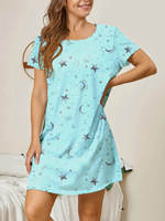 Robe de nuit décontractée pour femme, col rond, manches amples, imprimés variés, pour la maison, le sommeil et la détente quotidienne, collection Printemps-Été