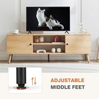 Console multimédia avec 2 portes, rangement ouvert, étagère réglable sur 3 niveaux, finition bois clair