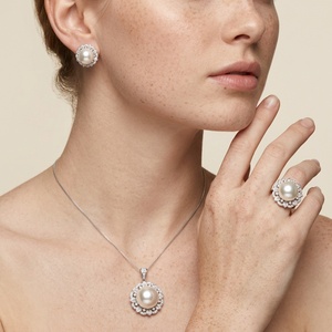 Factory Wholesale Eco-friendly Copper Round 16-12mm White Shell Pearl Fashion Bridal Jewelry <b>Set</b> for Women - Product Image 6