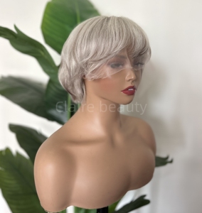 <span class=keywords><strong>Parrucca</strong></span> Medica <span class=keywords><strong>Corta</strong></span> in Pizzo Frontale di Alta Qualità, Grigio Bianco, in Capelli Vergini Europei, Adatta per Donne - Product Image 6